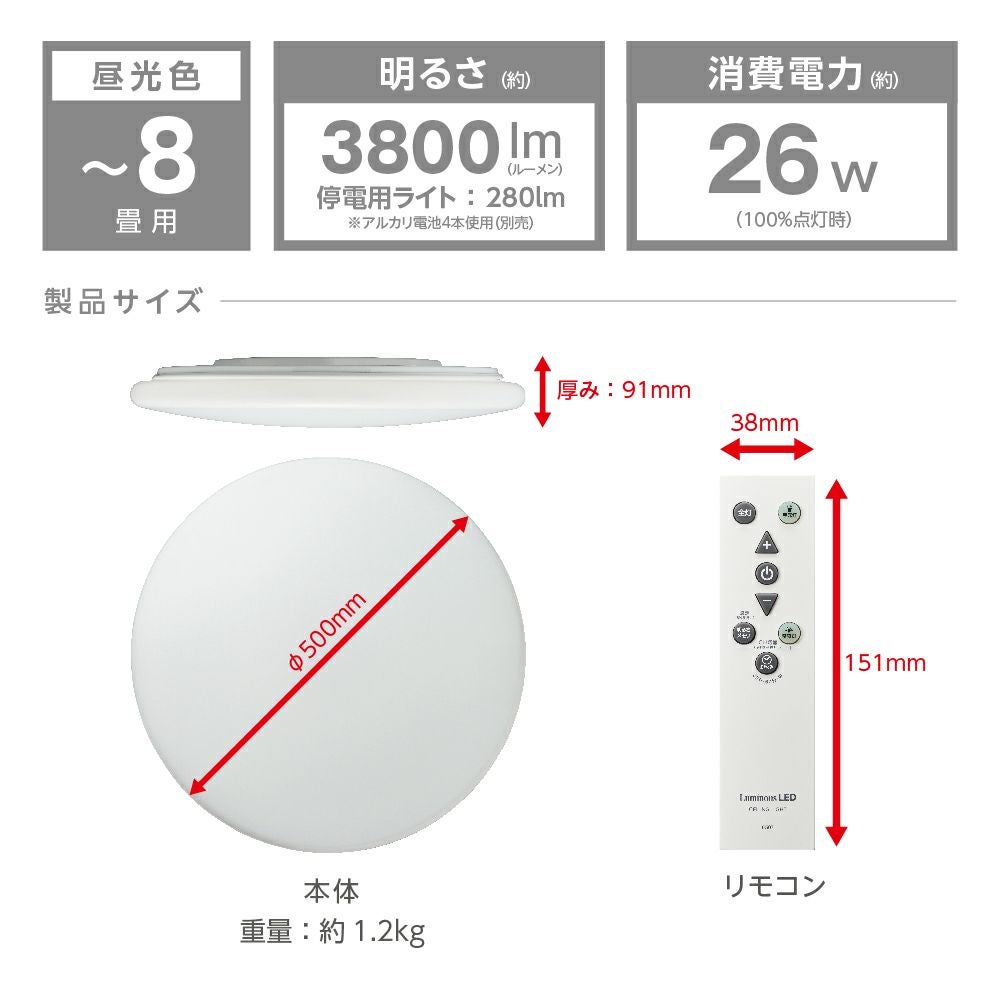 LuminousLED(ルミナス) 停電検知 LEDシーリングライト ハパつく ～8畳