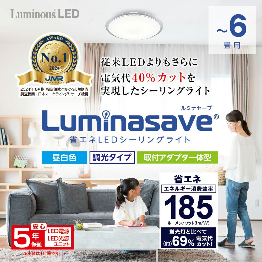 5月入荷】Luminasave(ルミナセーブ) 省エネ LEDシーリングライト ～6畳