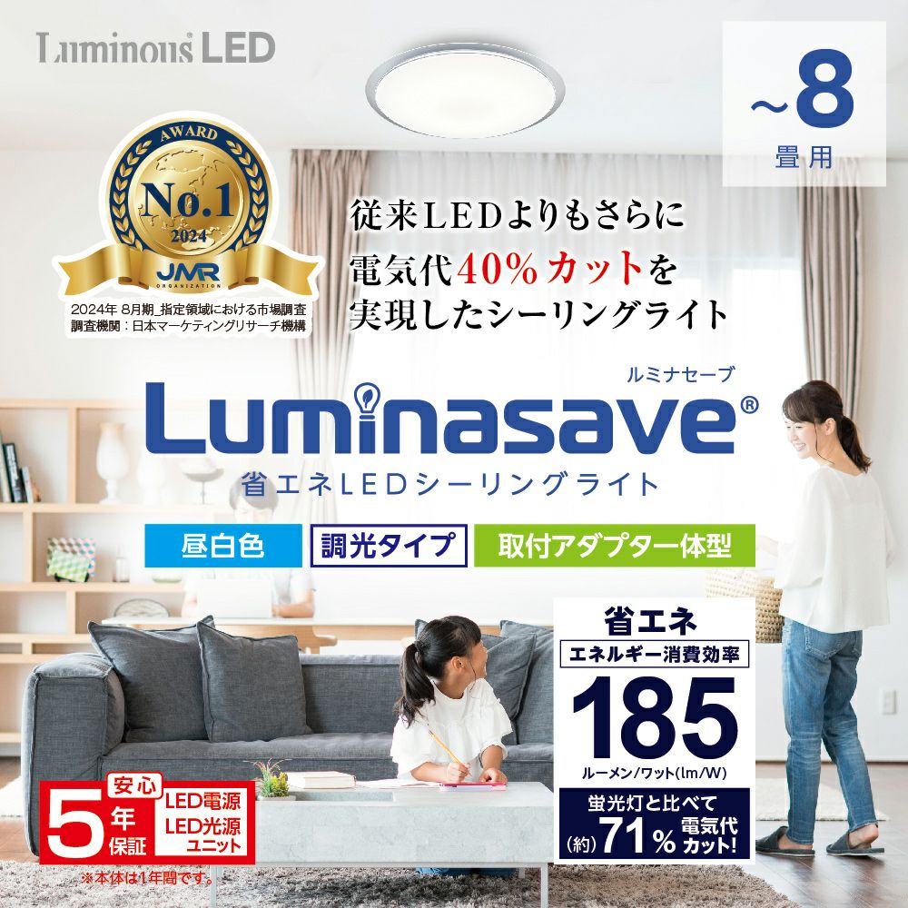 5月入荷】Luminasave(ルミナセーブ) 省エネ LEDシーリングライト ～8畳