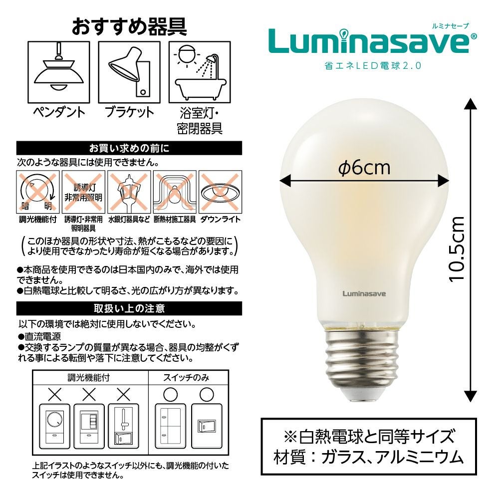 Luminasave(ルミナセーブ) 省エネ LED電球 40形 E26 昼白色 全方向