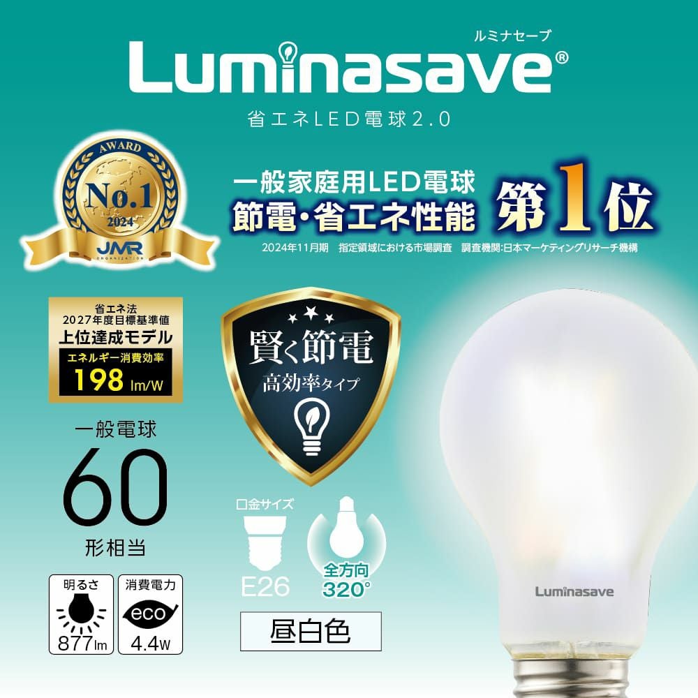 Luminasave(ルミナセーブ) 省エネ LED電球 40形 E26 昼白色 全方向
