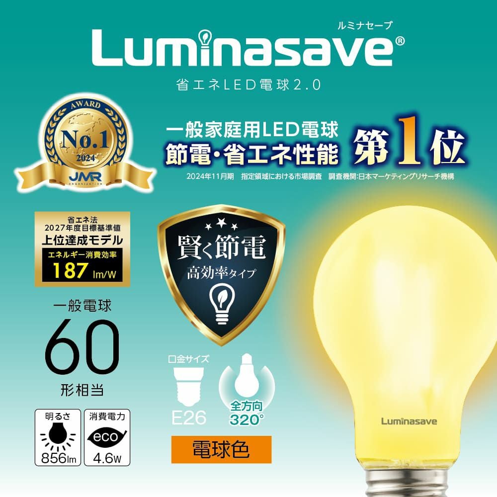 Luminasave(ルミナセーブ) 省エネ LED電球 60形 E26 昼白色 全方向