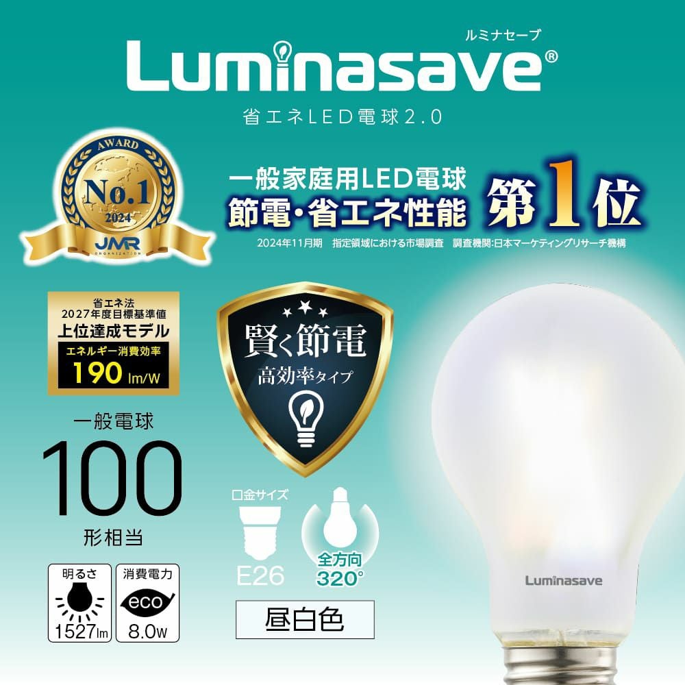 Luminasave(ルミナセーブ) 省エネ LED電球 60形 E26 昼白色 全方向