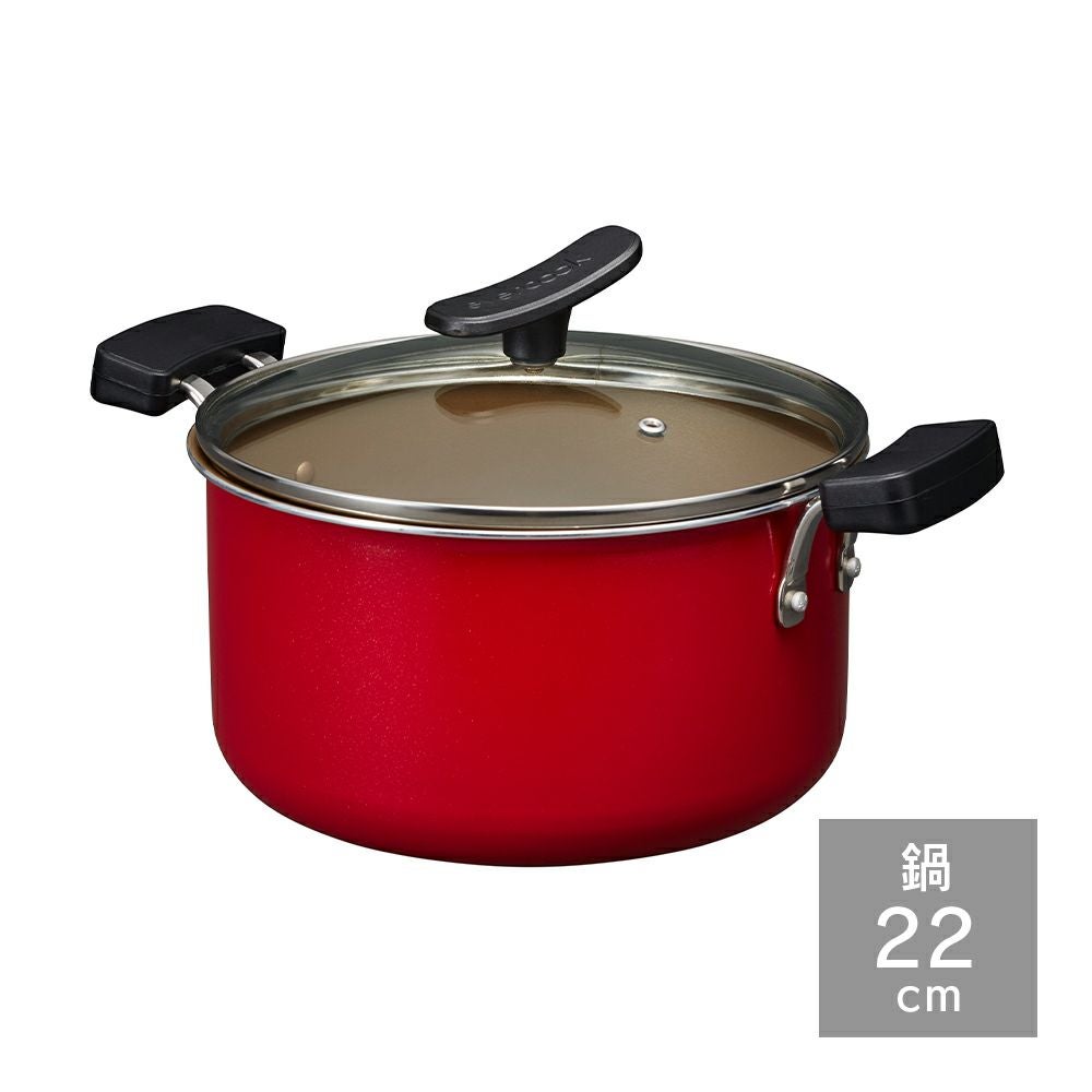 evercook(エバークック) IH対応 両手鍋 22cmレッド 1年保証 EARYK22RD