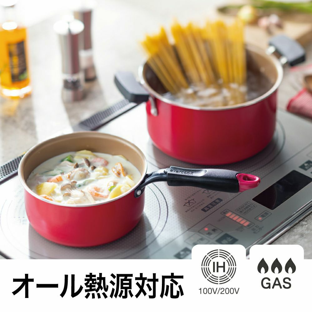 evercook(エバークック) IH対応 両手鍋 22cmレッド 1年保証 EARYK22RD