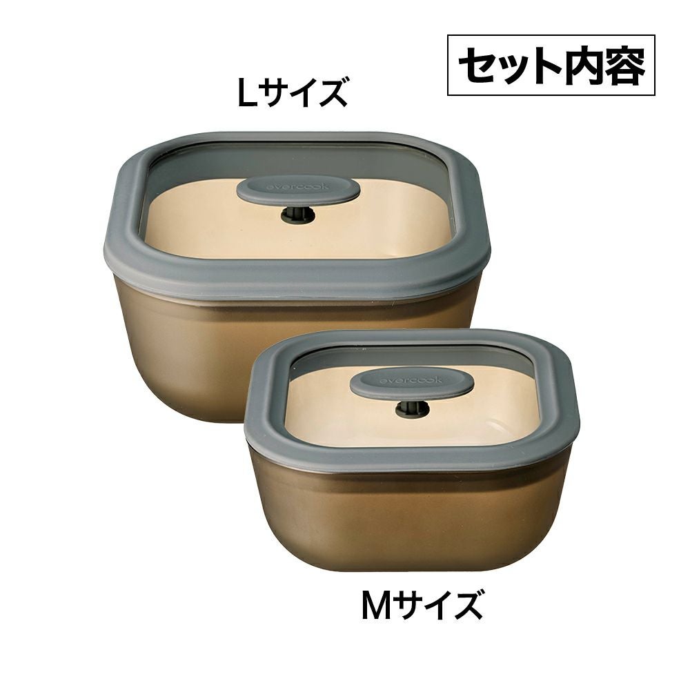 evercook(エバークック) 電子レンジ 調理器具 ガラス製 スクエア型 2点