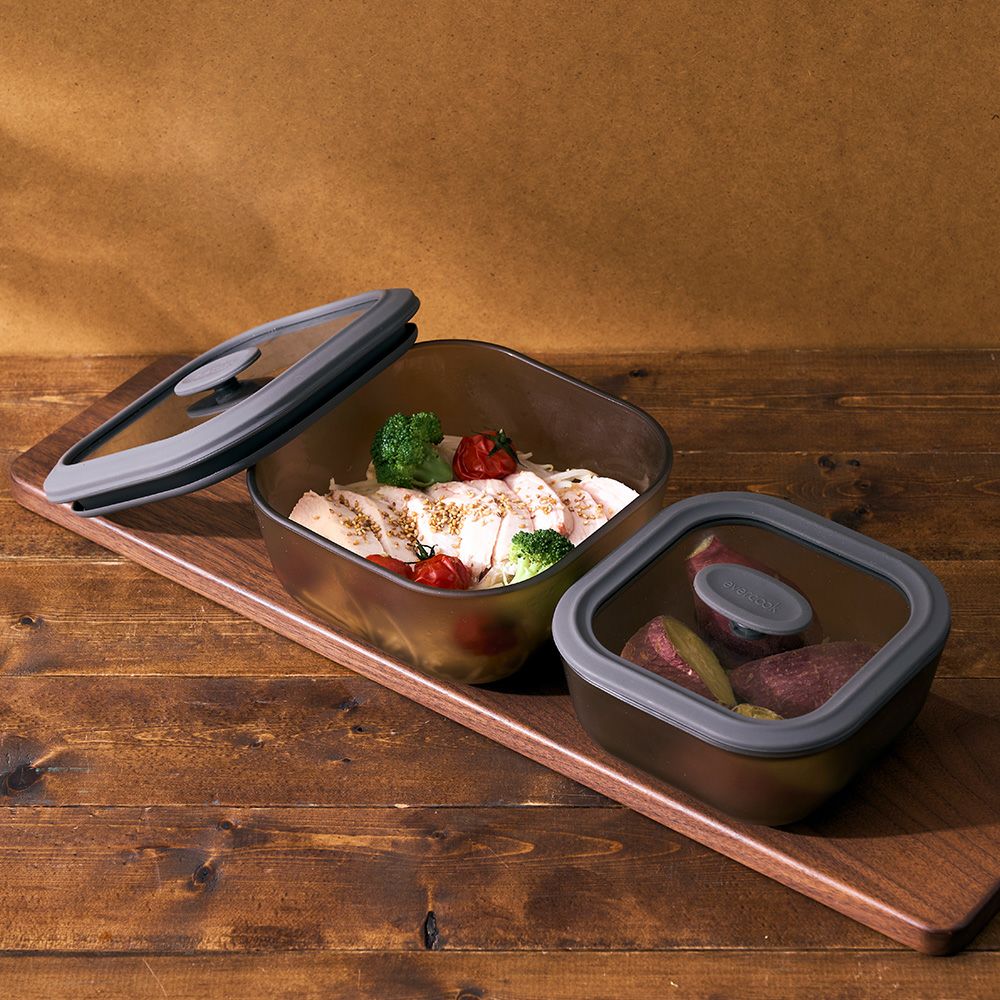 evercook(エバークック) 電子レンジ 調理器具 ガラス製 スクエア型 2点