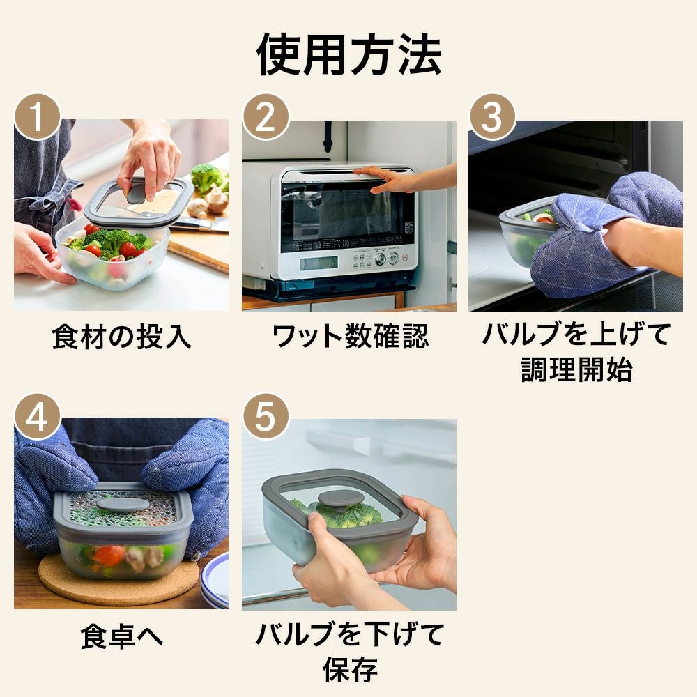 evercook(エバークック) 電子レンジ 調理器具 ガラス製 スクエア型 2点