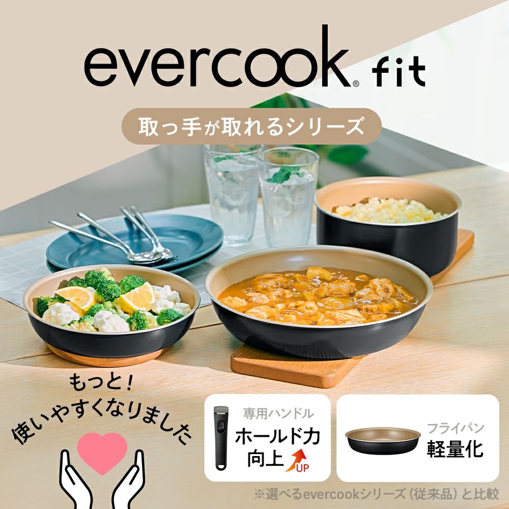 evercook fit 鍋・フライパンセット 8点セット evercook fit (エバークック フィット) IH対応 着脱式 フライパン