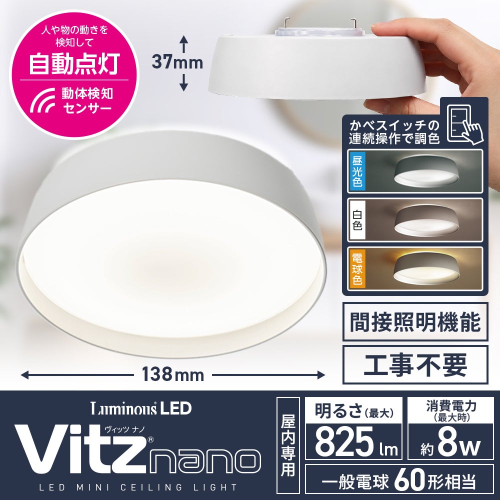 LuminousLED(ルミナス) 人感センサー付き ミニシーリングライト Vitz