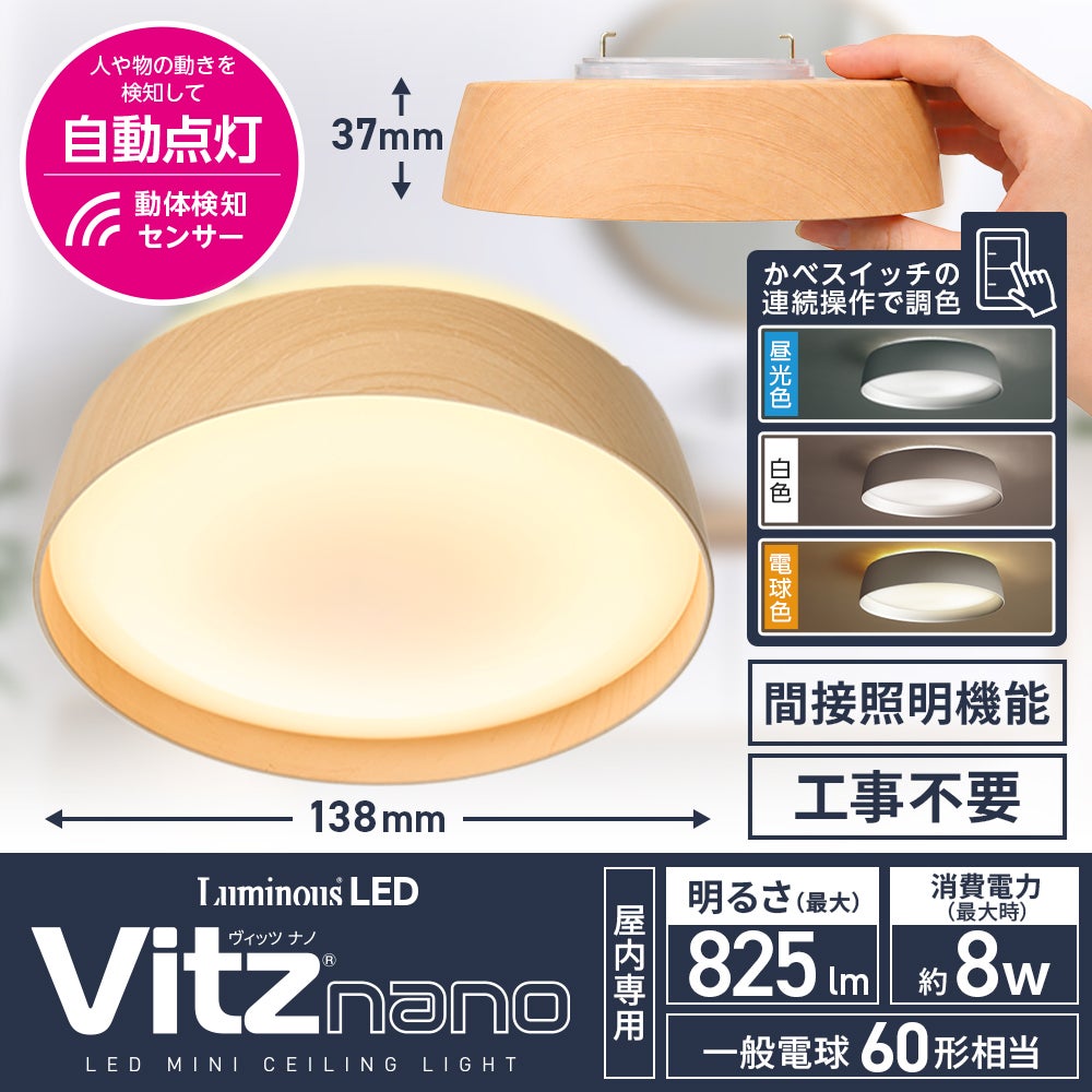LuminousLED(ルミナス) 人感センサー付き ミニシーリングライト Vitz